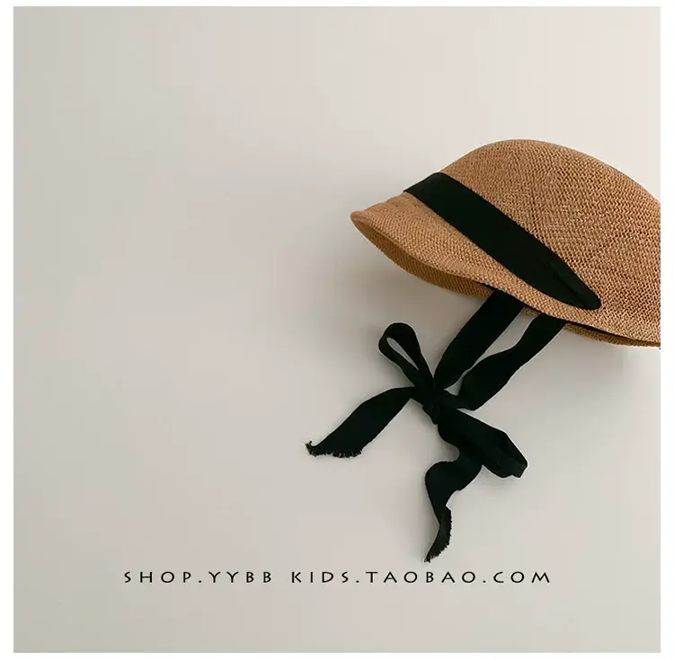 Baby Straw Hats for Boys Girls Summer Wear Black Ribbon — feature 7