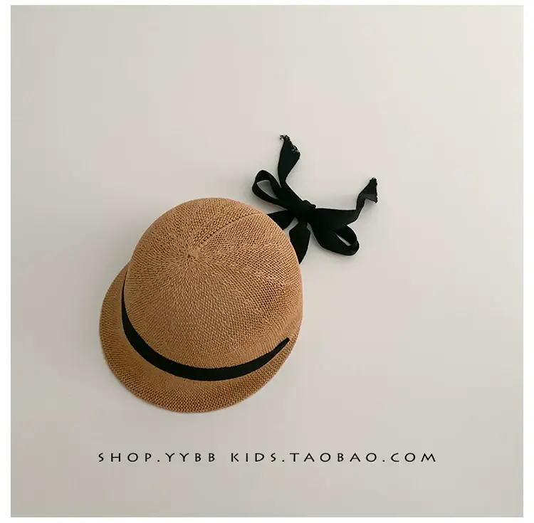 Baby Straw Hats for Boys Girls Summer Wear Black Ribbon — feature 8