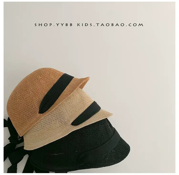 Baby Straw Hats for Boys Girls Summer Wear Black Ribbon — feature 9