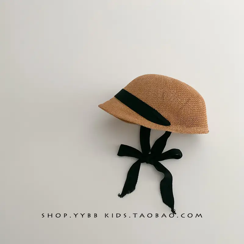 Baby Straw Hats for Boys Girls Summer Wear Black Ribbon