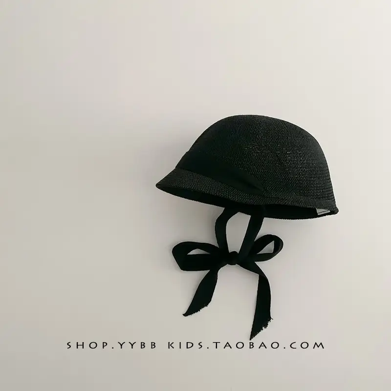 Baby Straw Hats for Boys Girls Summer Wear Black Ribbon