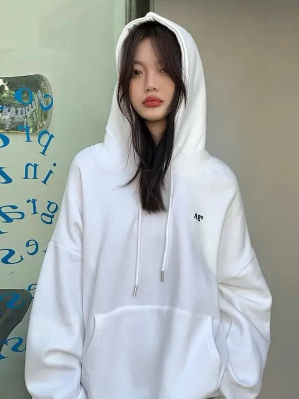 Women's White Hooded Hoodie Fleece Lined Thick Coat - Image 7