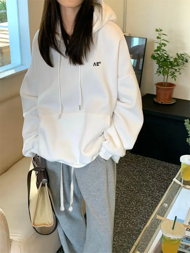 Women's White Hooded Hoodie Fleece Lined Thick Coat — feature 10