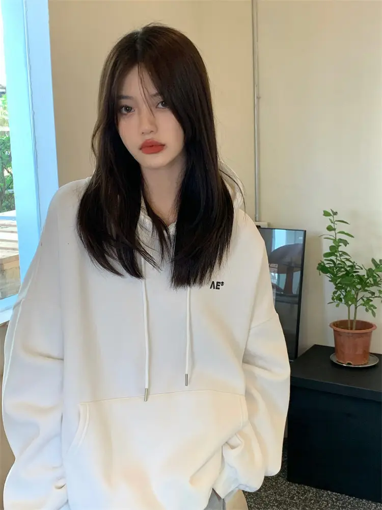 Women's White Hooded Hoodie Fleece Lined Thick Coat — feature 11