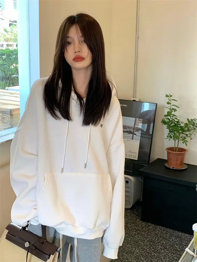Women's White Hooded Hoodie Fleece Lined Thick Coat — feature 12