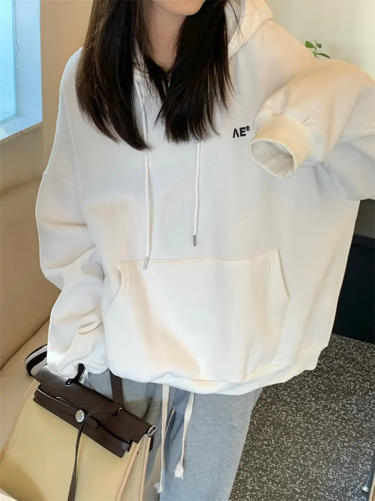 Women's White Hooded Hoodie Fleece Lined Thick Coat — feature 13