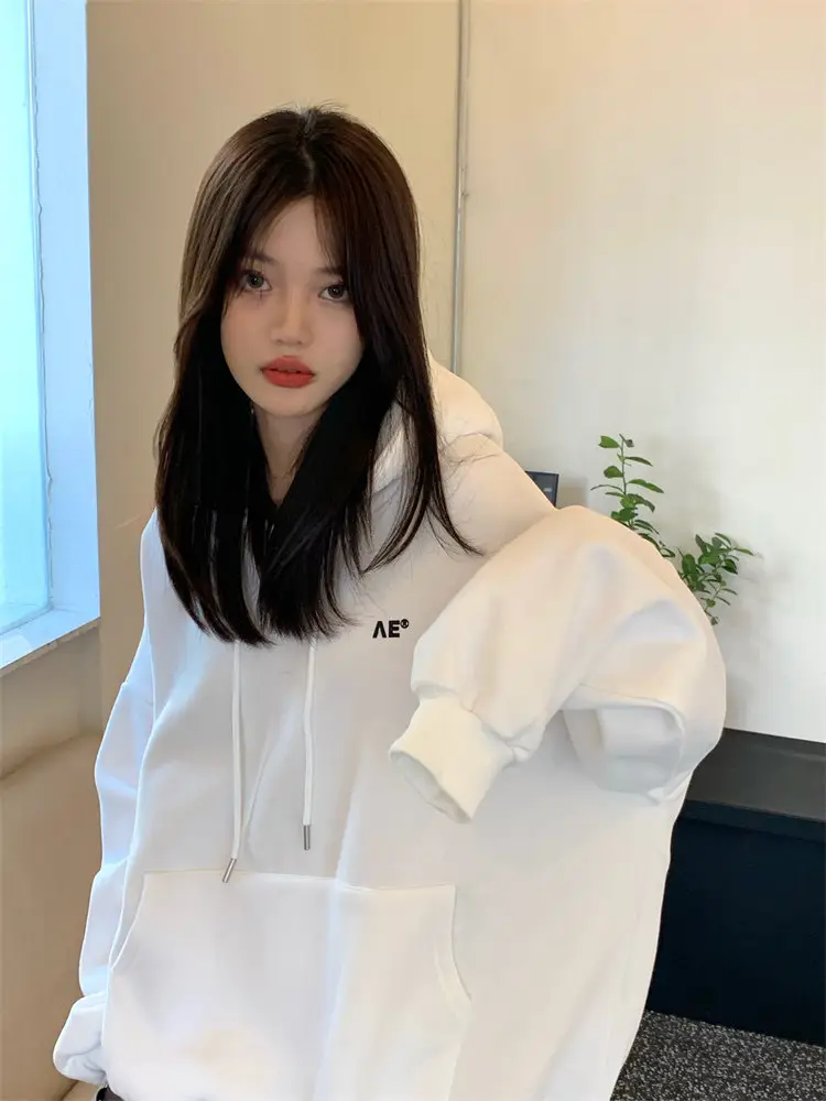 Women's White Hooded Hoodie Fleece Lined Thick Coat — feature 14