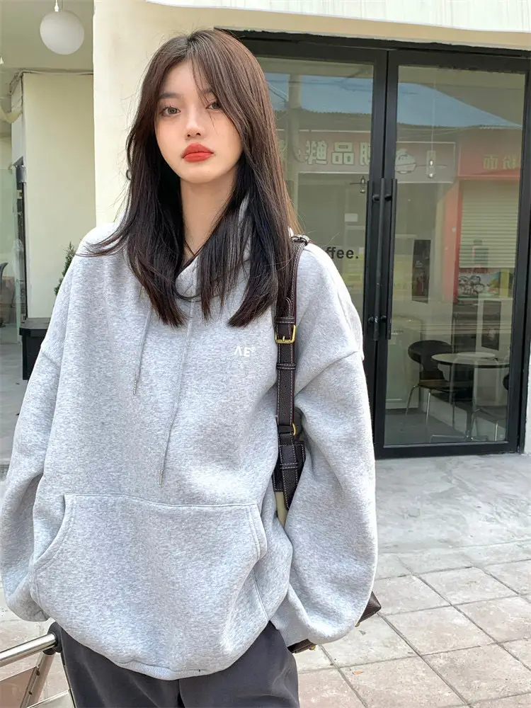 Women's White Hooded Hoodie Fleece Lined Thick Coat — feature 6