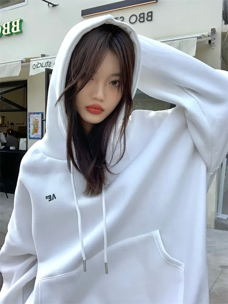 Women's White Hooded Hoodie Fleece Lined Thick Coat — feature 9