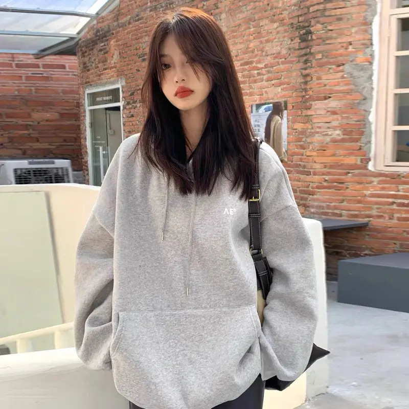 Women's White Hooded Hoodie Fleece Lined Thick Coat - Image 2