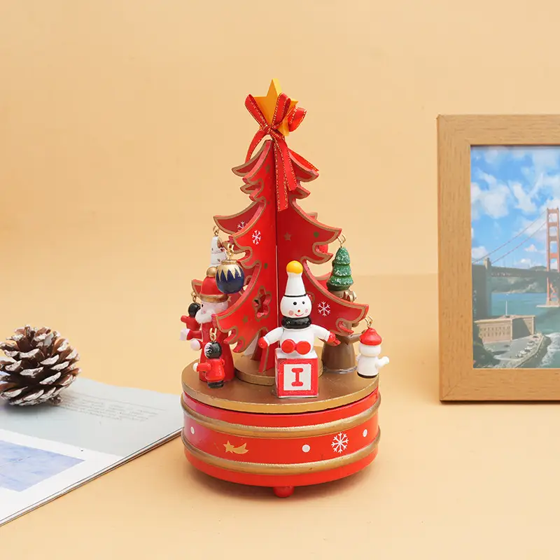 Cross-Country Christmas Tree Music Box Wooden Decor — feature 3
