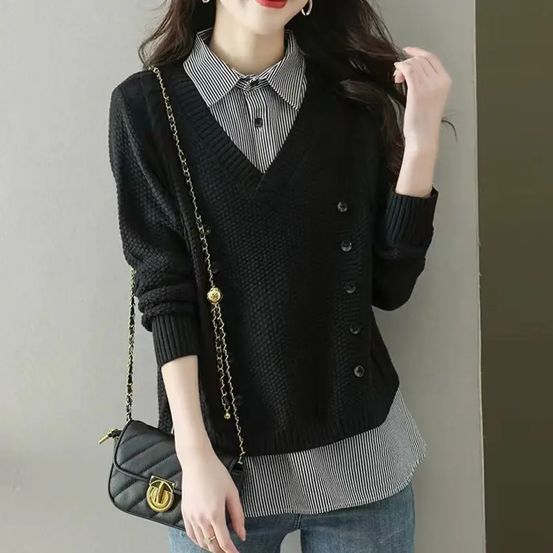 Women Knit Spliced Collar Shirt Olive Green 2025 - Image 5