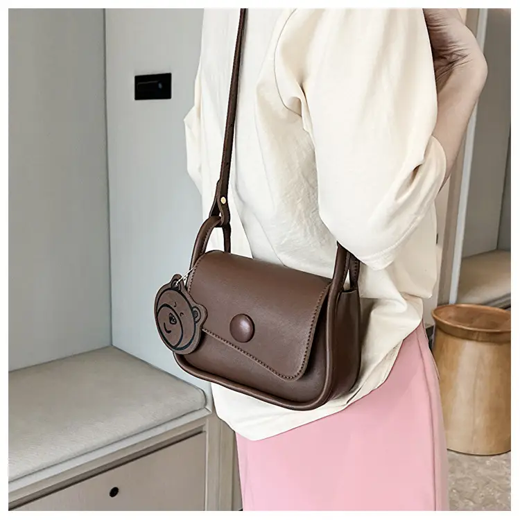 Retro Bear Design Shoulder Crossbody Bag White Brown — feature 11