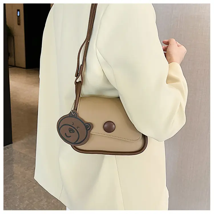 Retro Bear Design Shoulder Crossbody Bag White Brown — feature 13