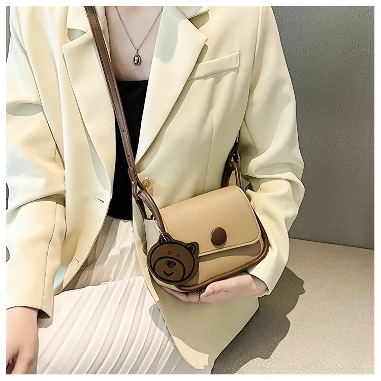 Retro Bear Design Shoulder Crossbody Bag White Brown — feature 15