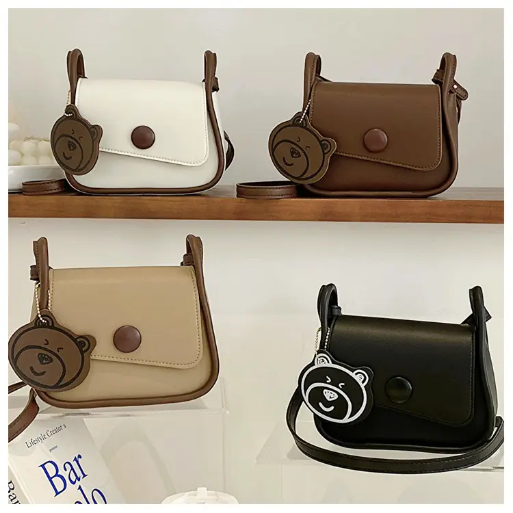 Retro Bear Design Shoulder Crossbody Bag White Brown — feature 19