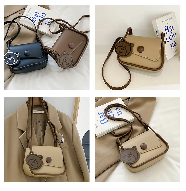 Retro Bear Design Shoulder Crossbody Bag White Brown — feature 4