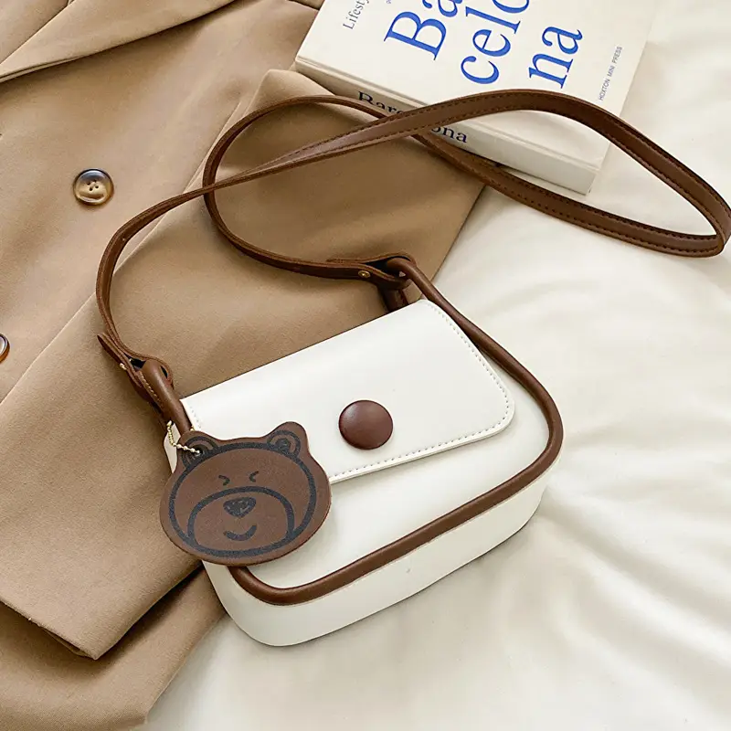 Retro Bear Design Shoulder Crossbody Bag White Brown - Image 2