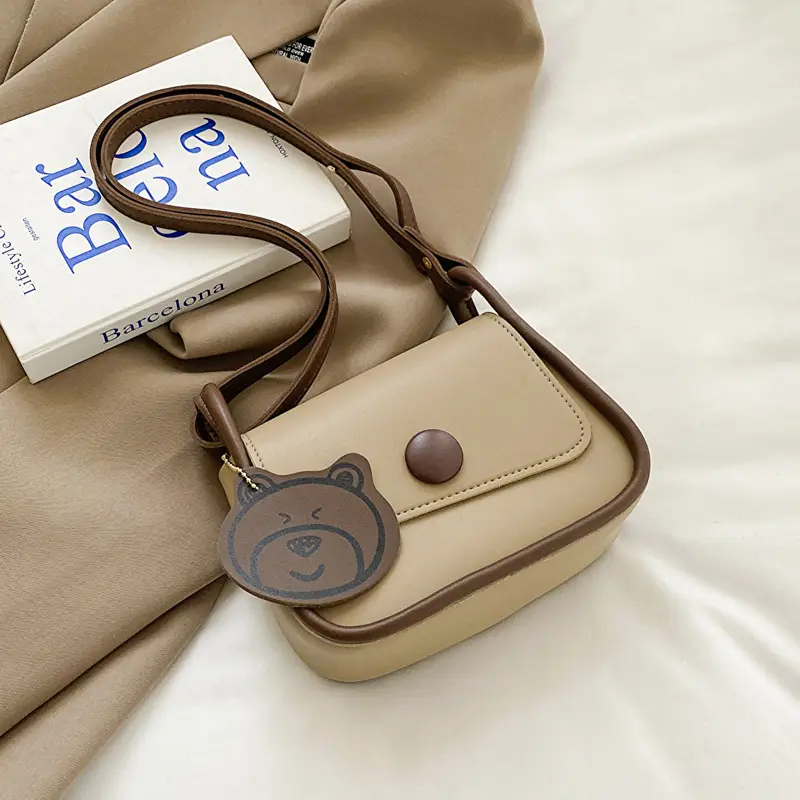 Retro Bear Design Shoulder Crossbody Bag White Brown - Image 3