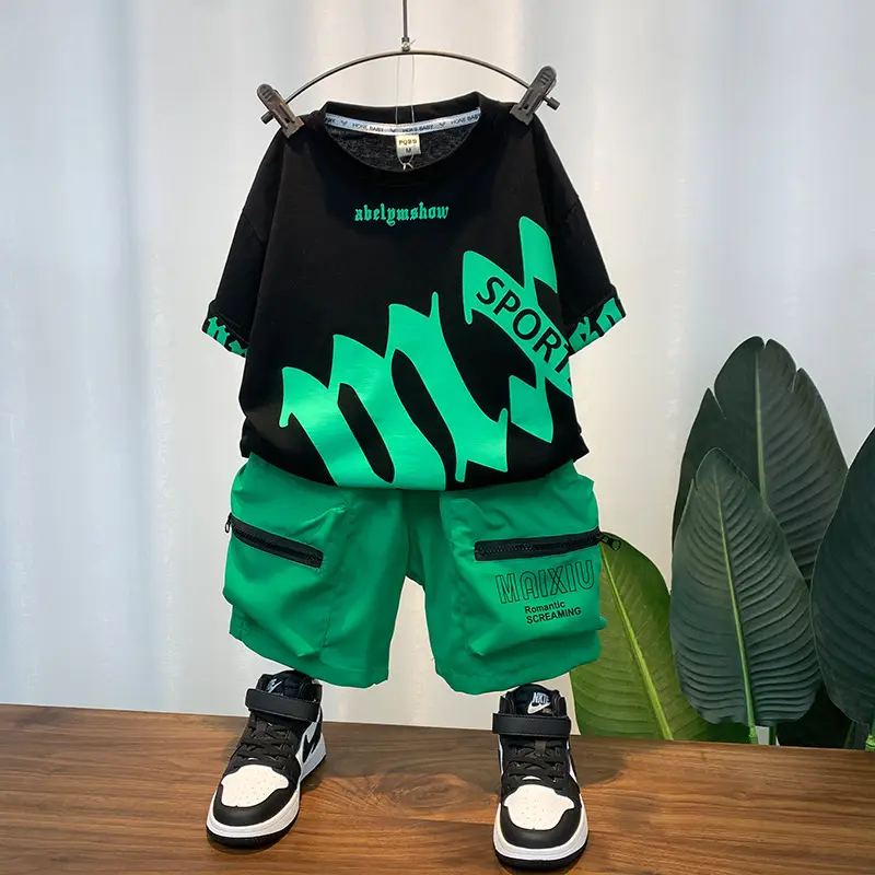 Boys Green Graphic Shorts Set 2025 Summer - Image 2