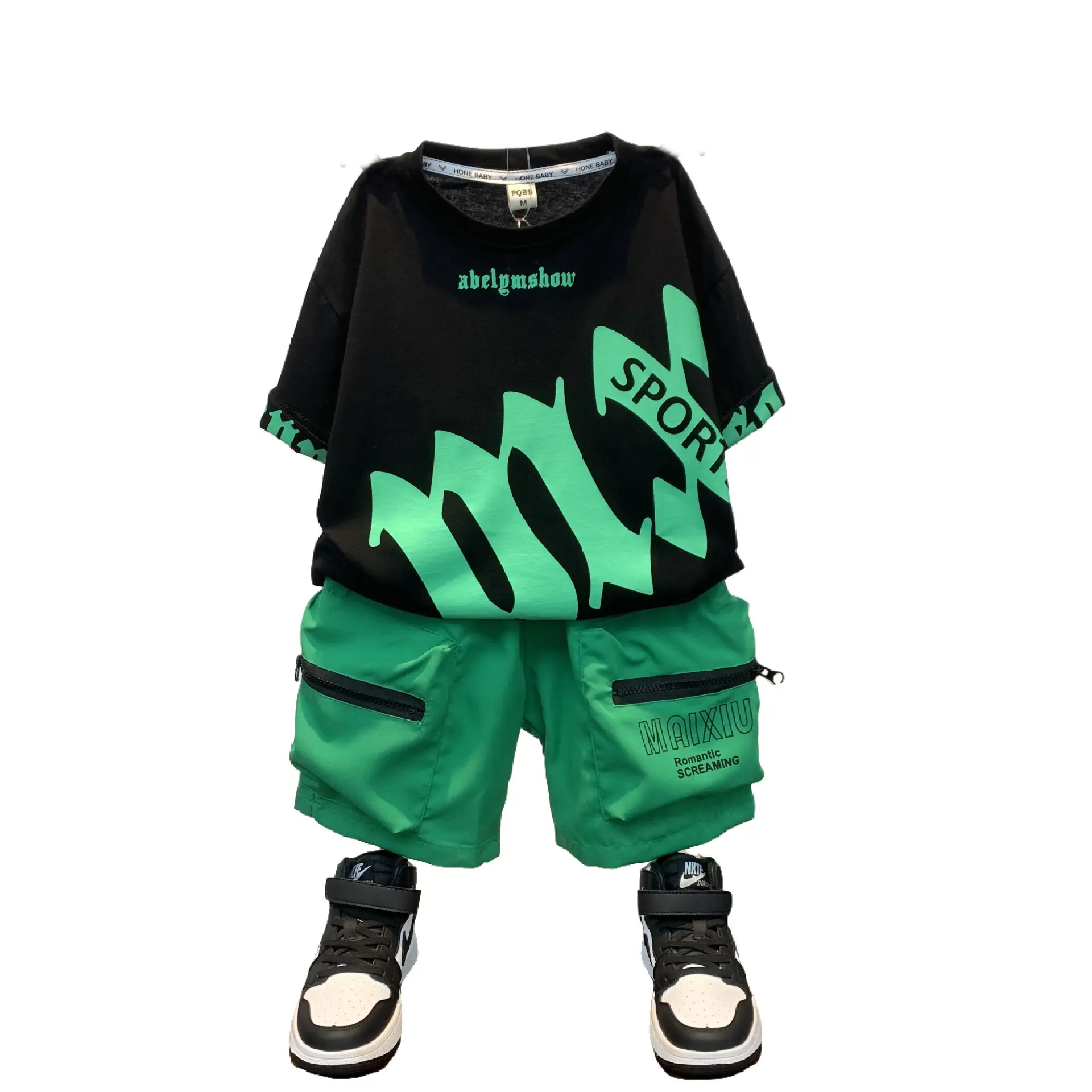 Boys Green Graphic Shorts Set 2025 Summer - Image 5