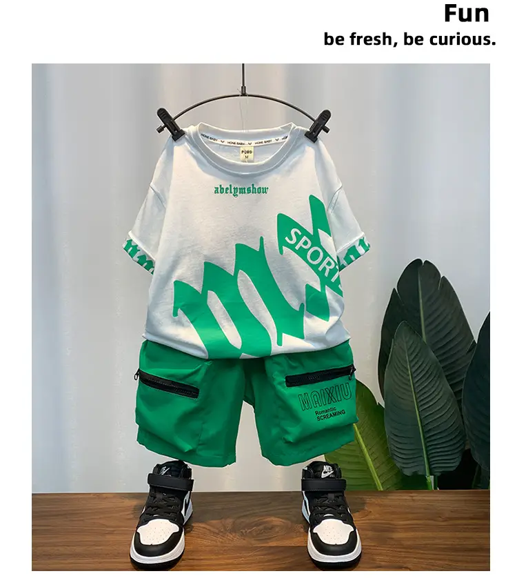 Boys Green Graphic Shorts Set 2025 Summer â feature 9