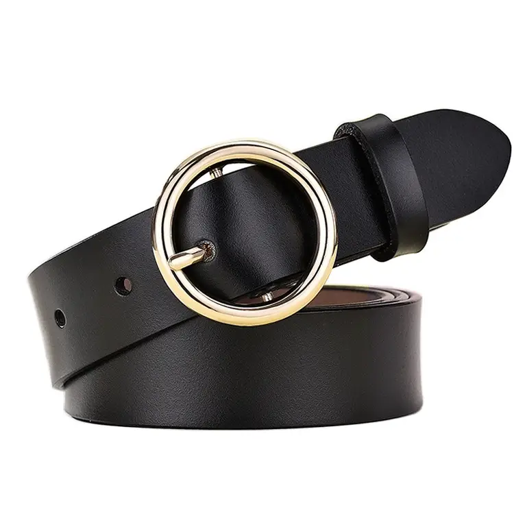 Black Round Buckle Leather Belt for Women - Image 11