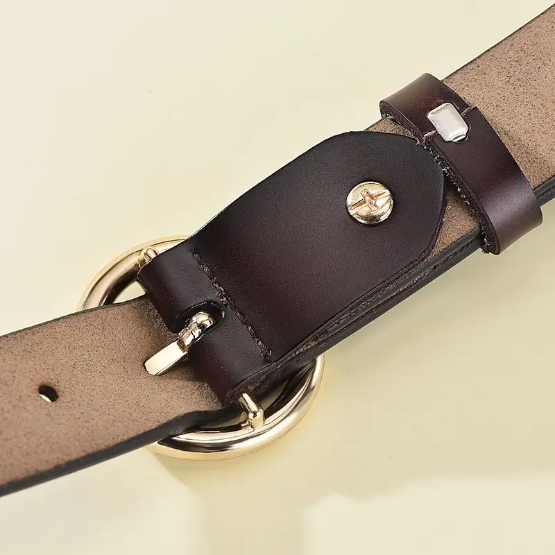 Black Round Buckle Leather Belt for Women - Image 13