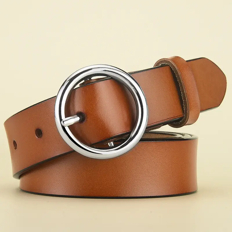 Black Round Buckle Leather Belt for Women - Image 10