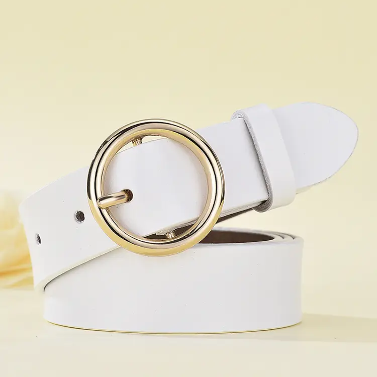 Black Round Buckle Leather Belt for Women - Image 3