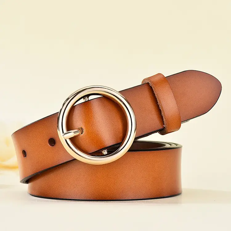 Black Round Buckle Leather Belt for Women - Image 4