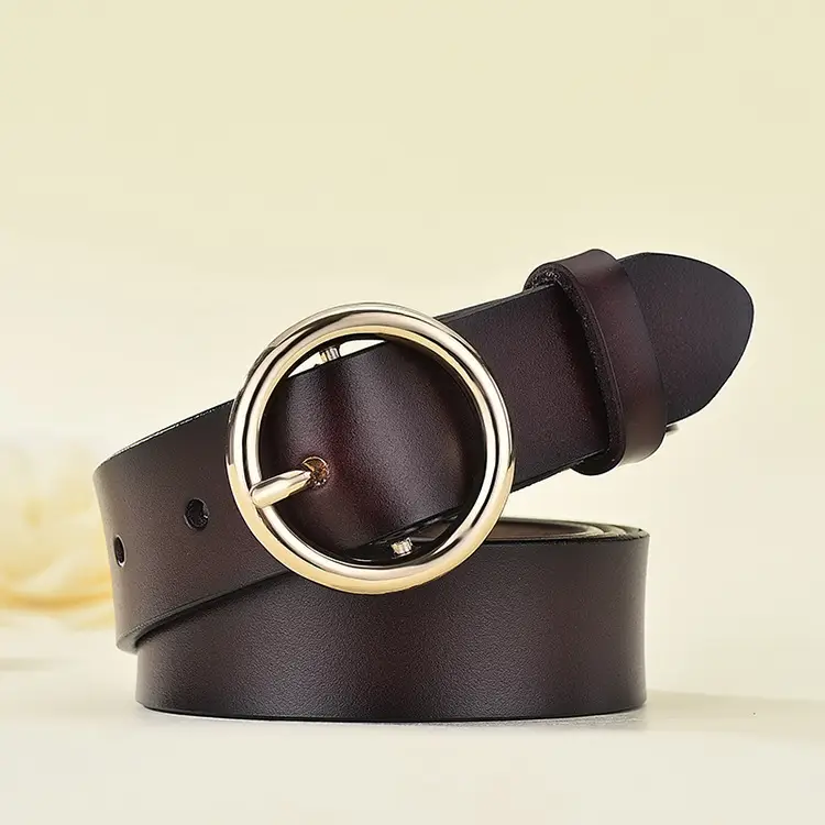Black Round Buckle Leather Belt for Women - Image 5