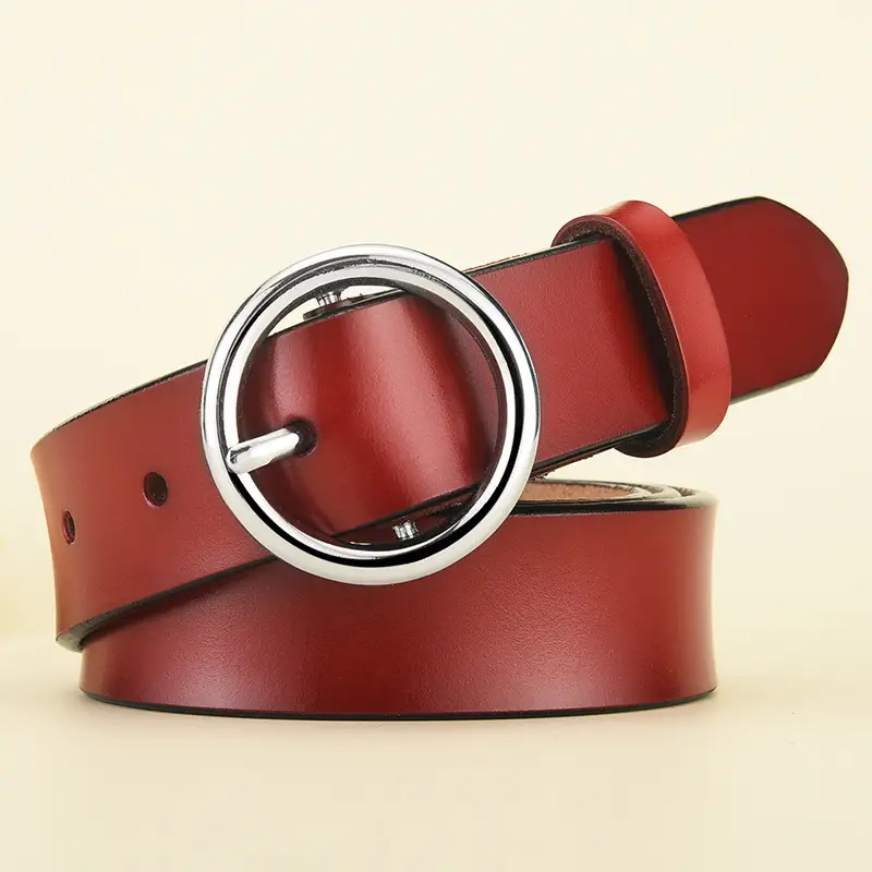 Black Round Buckle Leather Belt for Women - Image 7