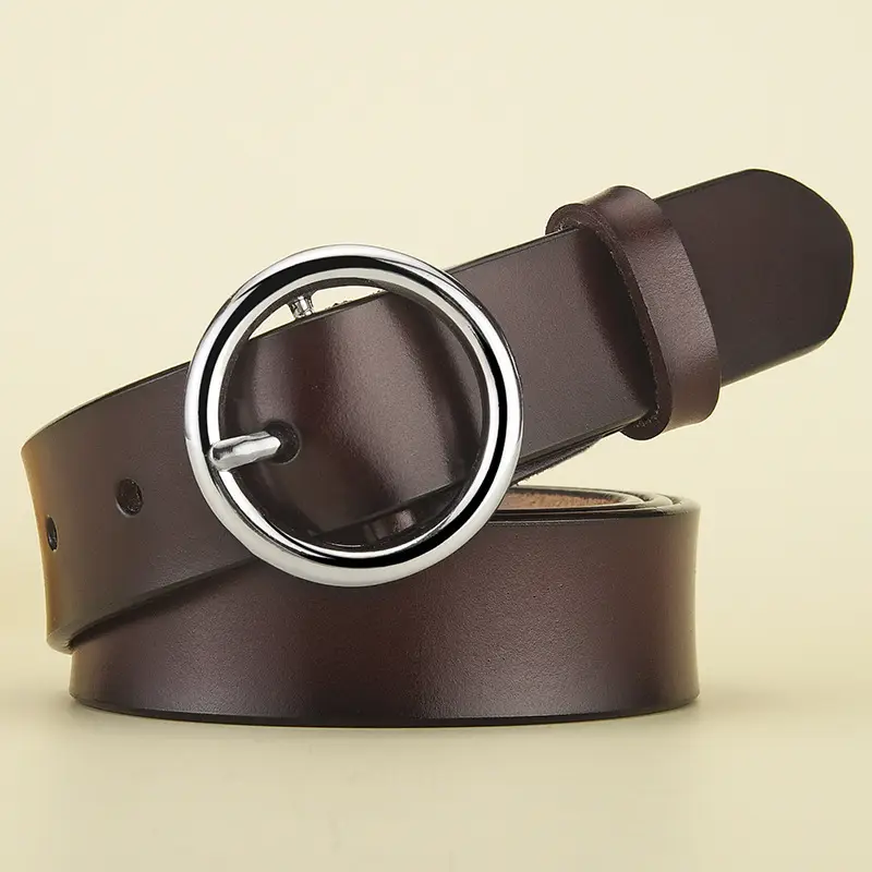 Black Round Buckle Leather Belt for Women - Image 8