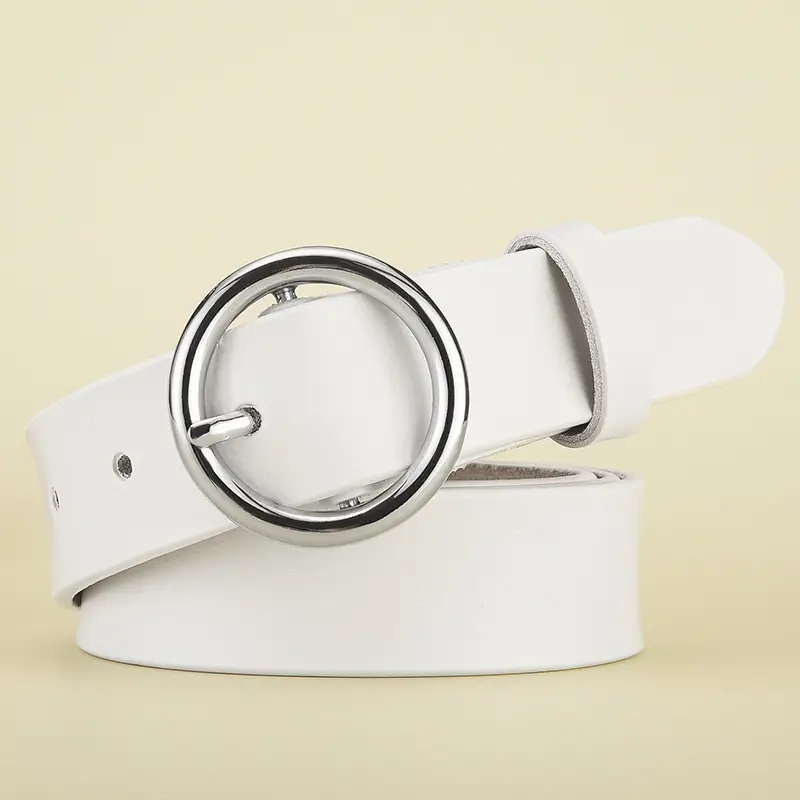 Black Round Buckle Leather Belt for Women - Image 9