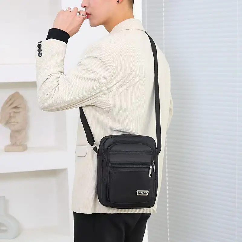 Men's Black Oxford Shoulder Messenger Bag - Image 10