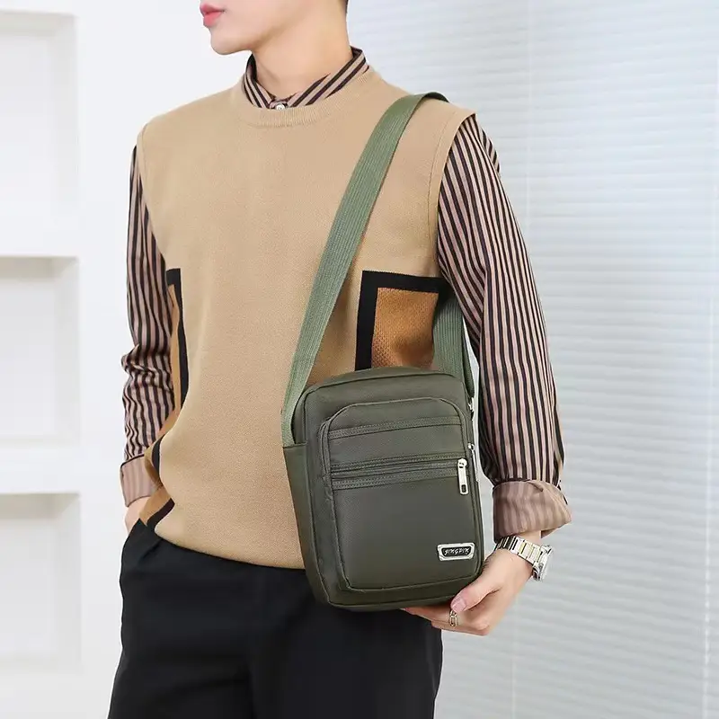Men's Black Oxford Shoulder Messenger Bag — feature 4