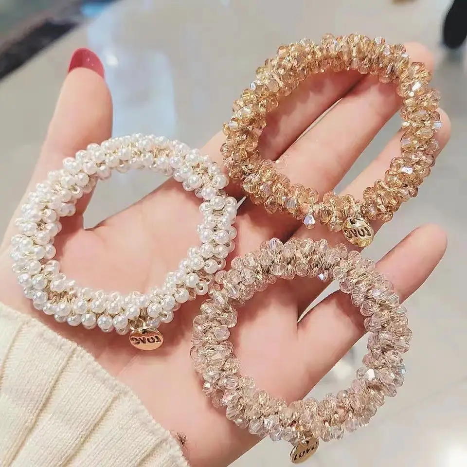 New Crystal Pearl Hair Ring Bracelet Dual-Purpose Rubber Band - Image 17