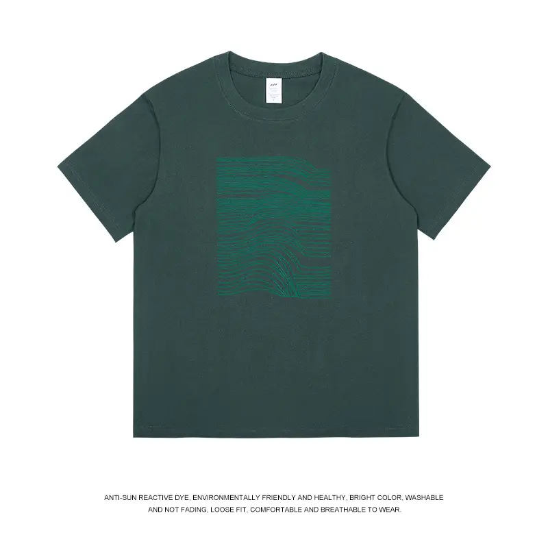 Men's Dark Blue Graphic T-Shirt 230g Cotton Round Neck - Image 8