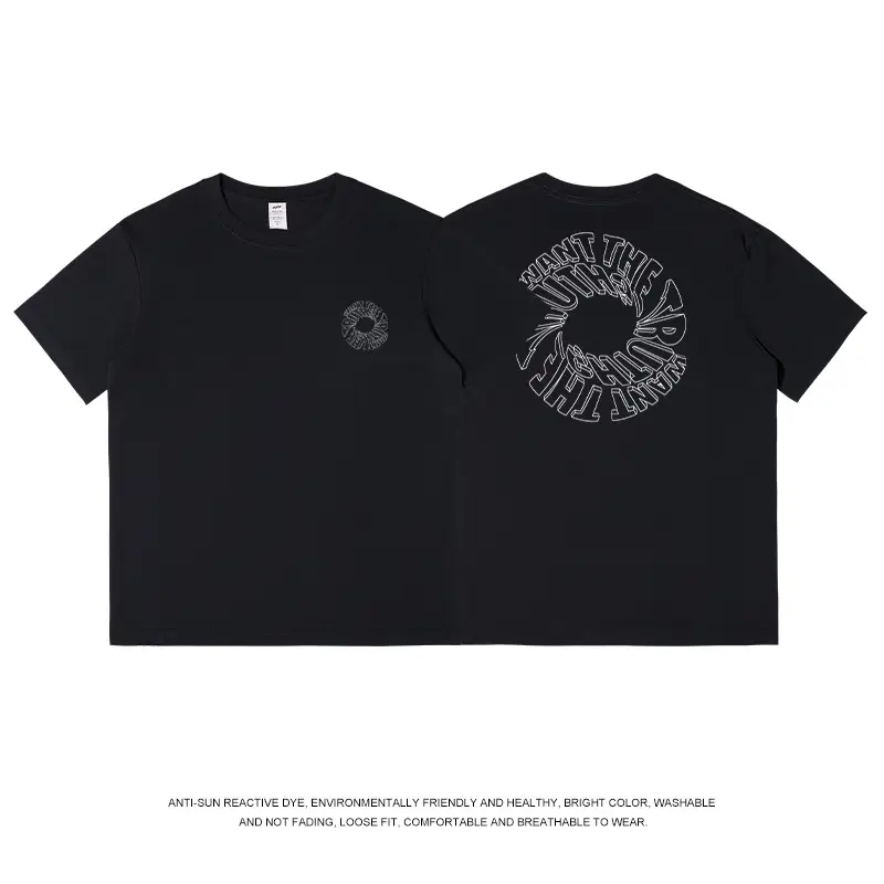 Black Letter Print Round Neck T-Shirt for Men Women - Image 2