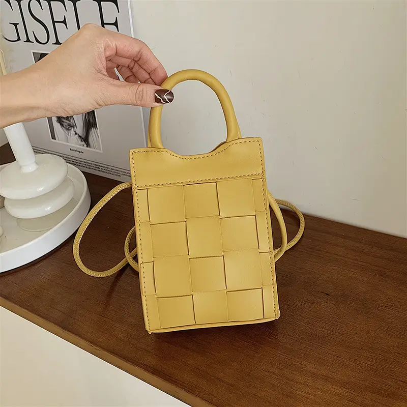 Women Woven Phone Bag Beige Square Shoulder Crossbody - Image 10