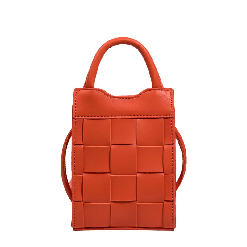 Women Woven Phone Bag Beige Square Shoulder Crossbody - Image 5