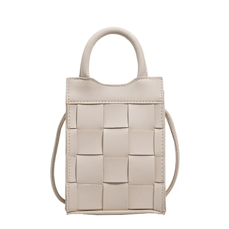 Women Woven Phone Bag Beige Square Shoulder Crossbody - Image 6