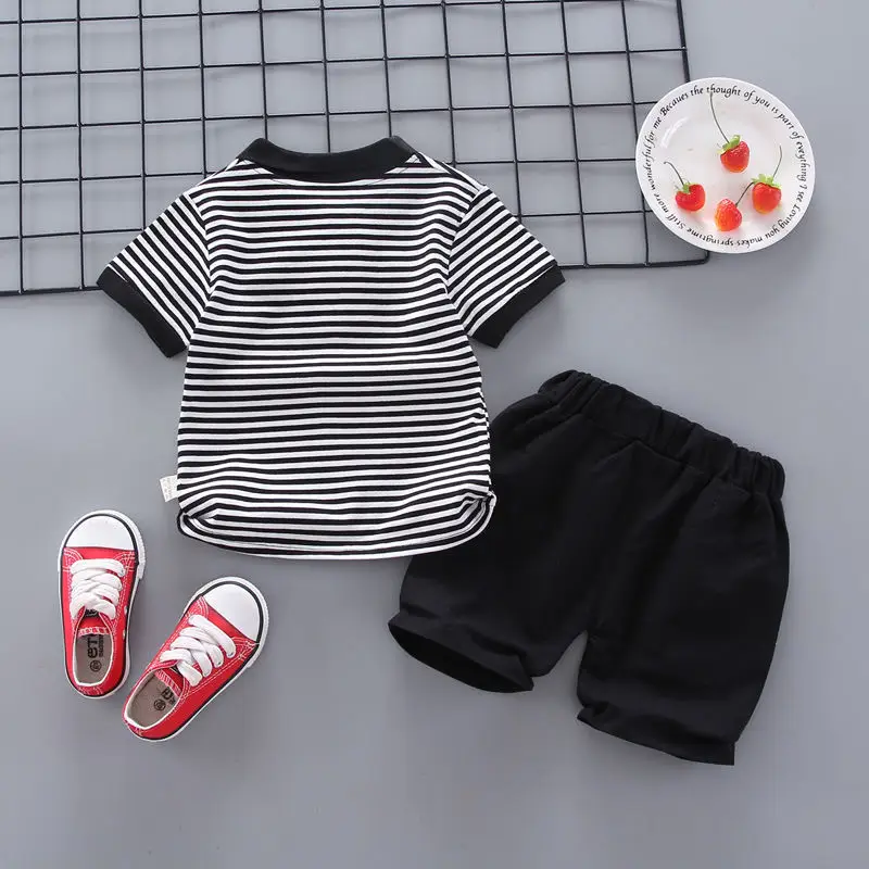 Boys Striped T-Shirt Shorts Set White Black Casual Summer - Image 4