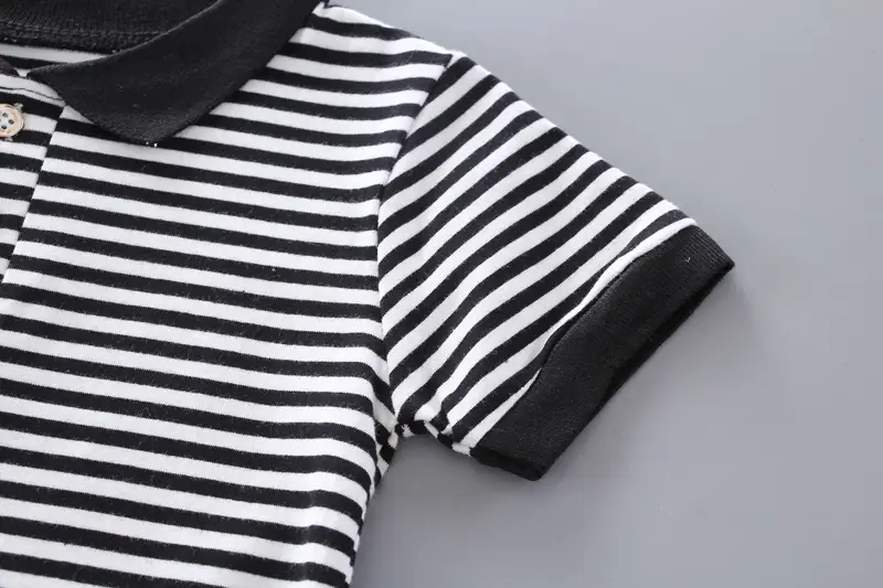 Boys Striped T-Shirt Shorts Set White Black Casual Summer — feature 6
