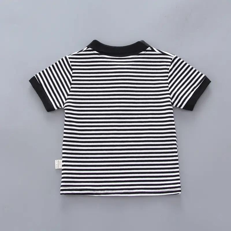 Boys Striped T-Shirt Shorts Set White Black Casual Summer — feature 8