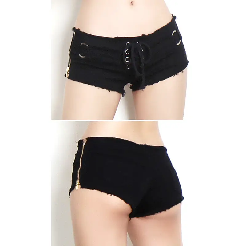 Black Cotton Low Waist Slimming Shorts with Side Slit Strap - Image 8