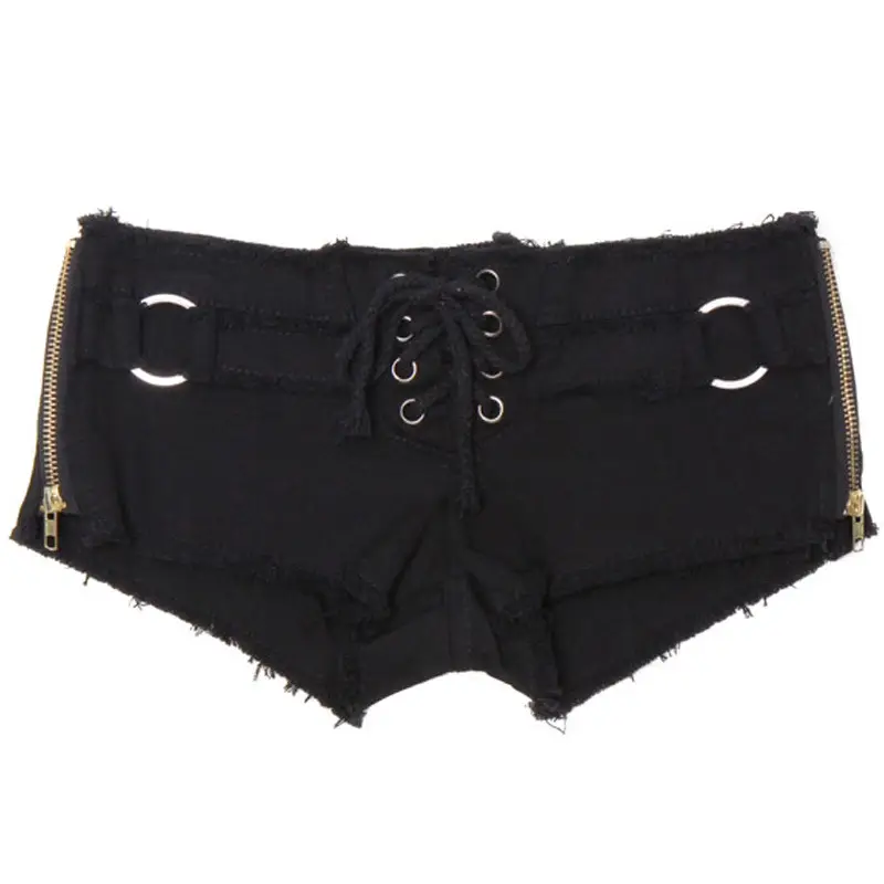 Black Cotton Low Waist Slimming Shorts with Side Slit Strap - Image 11