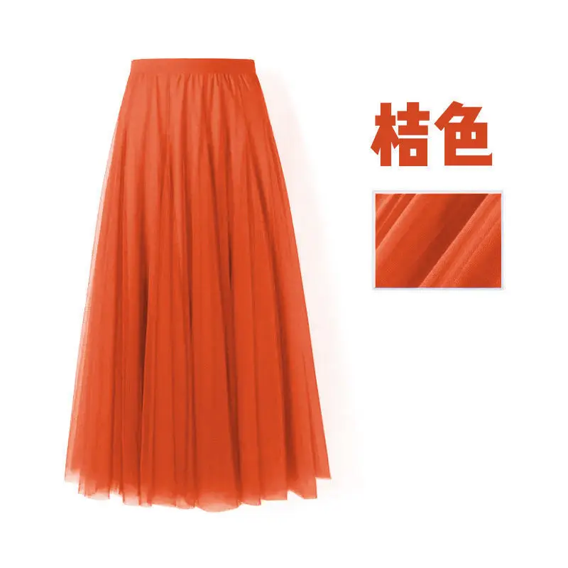 Fairy Gauze Pleated Skirt Red Mid Length