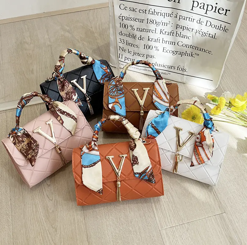 Embossed Silk Scarf Bag with Tassel Lock Chain - Image 6